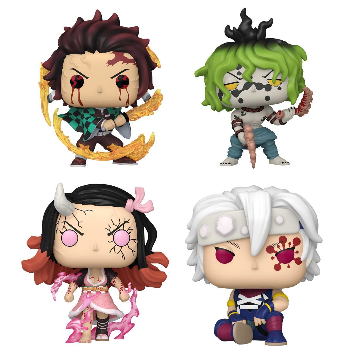 Demon Slayer Tanjiro Kamado (Sun Breathing), Tengen Uzui (Flash Back), Nezuko Kamado (Demon Form) & Gyutaro with Blood Sickles