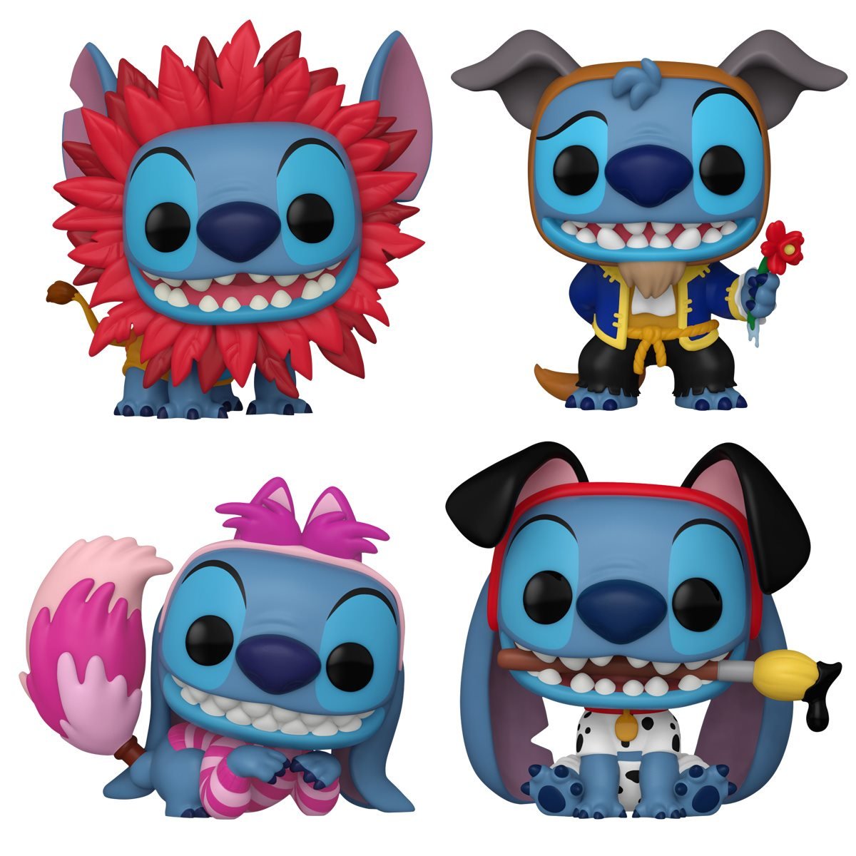 Stitch as Pongo, Simba, Cheshire Cat and Beast