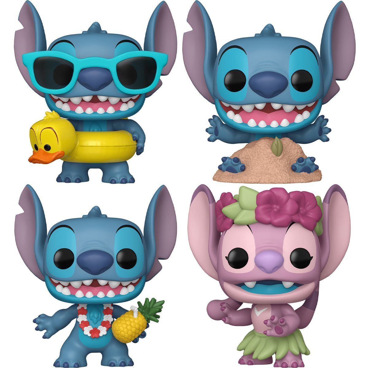 Stitch with Tube, Stitch in Sand, Luau Stitch, Luau Angel Funko Pop Bundle