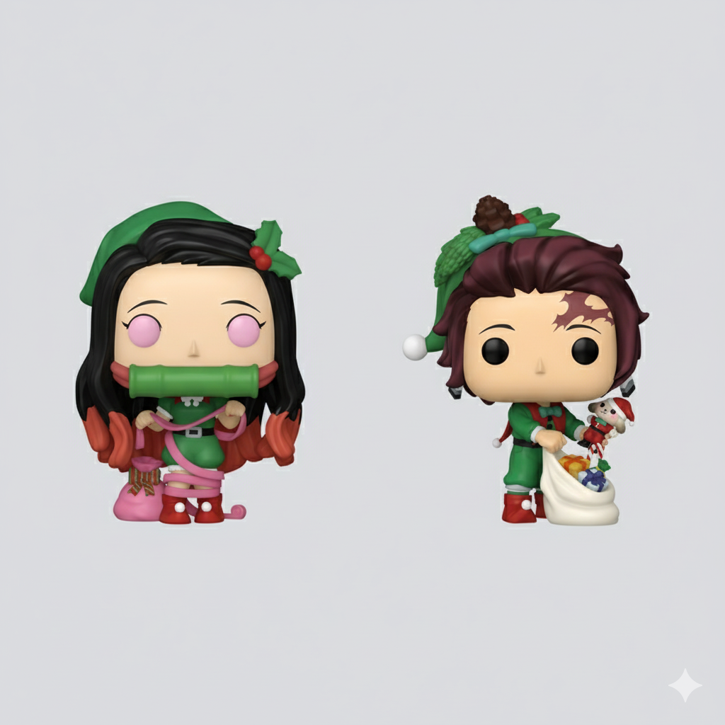 Funko Pop! Animation: Demon Slayer - Holiday Tanjiro Kamado #2032 & Nezuko Kamado #2033 Vinyl Figure Bundle