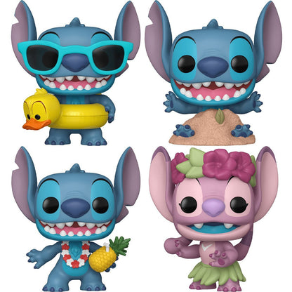 Stitch with Tube, Stitch in Sand, Luau Stitch, Luau Angel Funko Pop Bundle