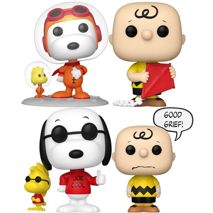 Funko Pop! Charlie Brown Good Grief, Charlie Brown with Kite, Astronaut Snoopy & Woodstock and Joe Cool & Woodstock